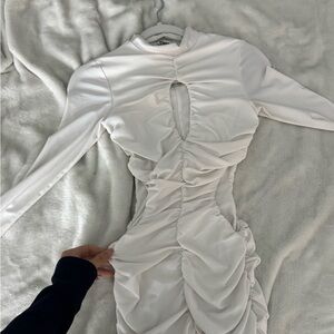 Elegant Tigermist White Ruched Dress